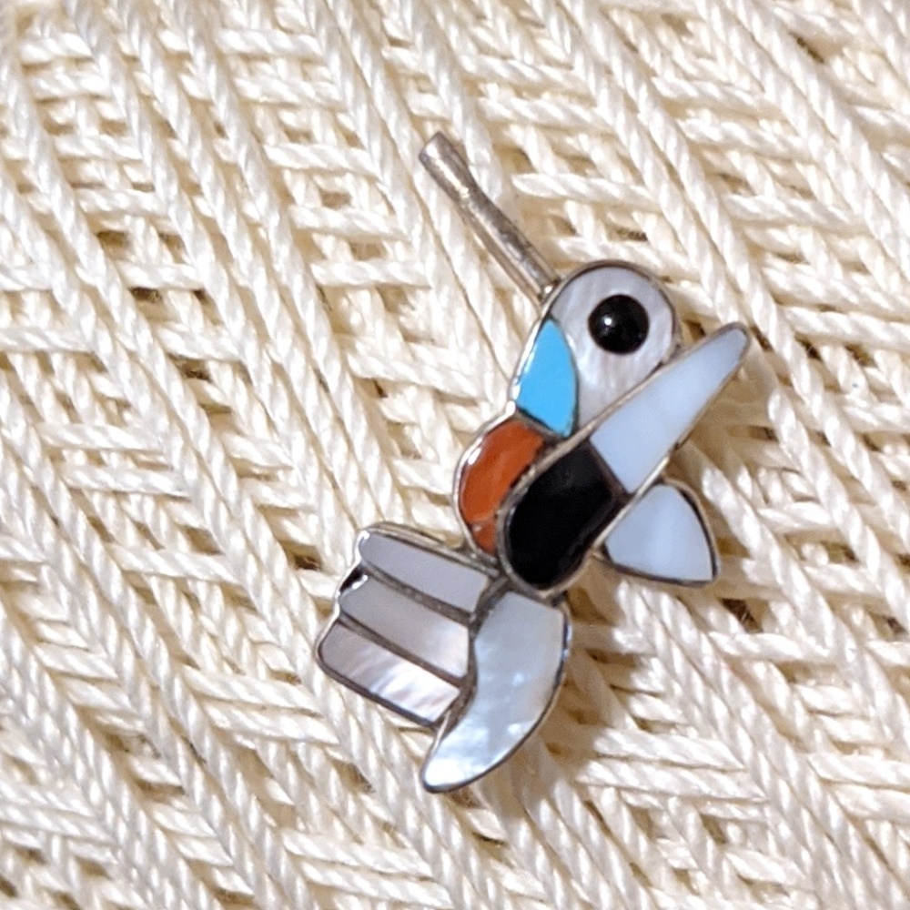 Vintage Silver Inlay Hummingbird Pin/Pendant